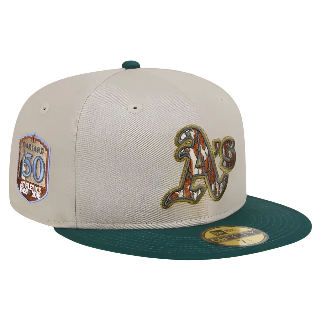 Men's Oakland Athletics New Era Natural/Hunter Green Lifestyle Tree Bark Fill 59FIFTY Fitted Hat