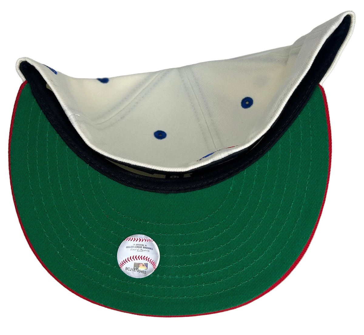 Los Angeles Dodgers New Era 59FIFTY fitted hat with an off-white crown, red visor & a commemorative side patch.