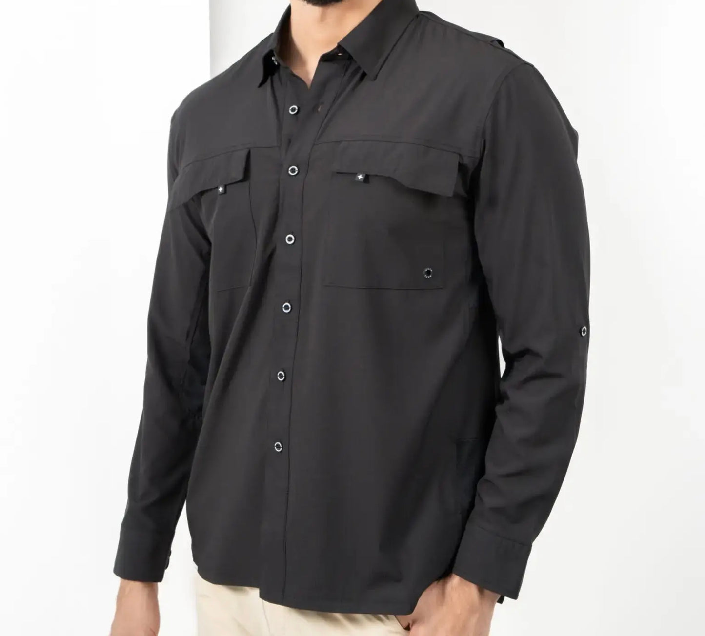 Maja Sportswear Black Button Up Camisa Outdoor Long sleeve
