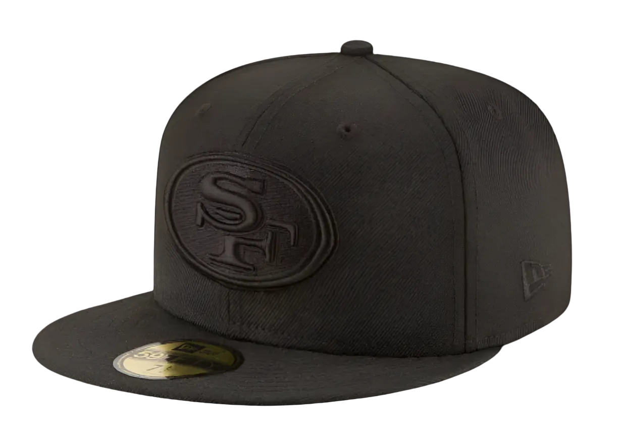 SAN FRANCISCO 49ERS FITTED NEW ERA 59FIFTY BLACK ON BLACK CAP HAT