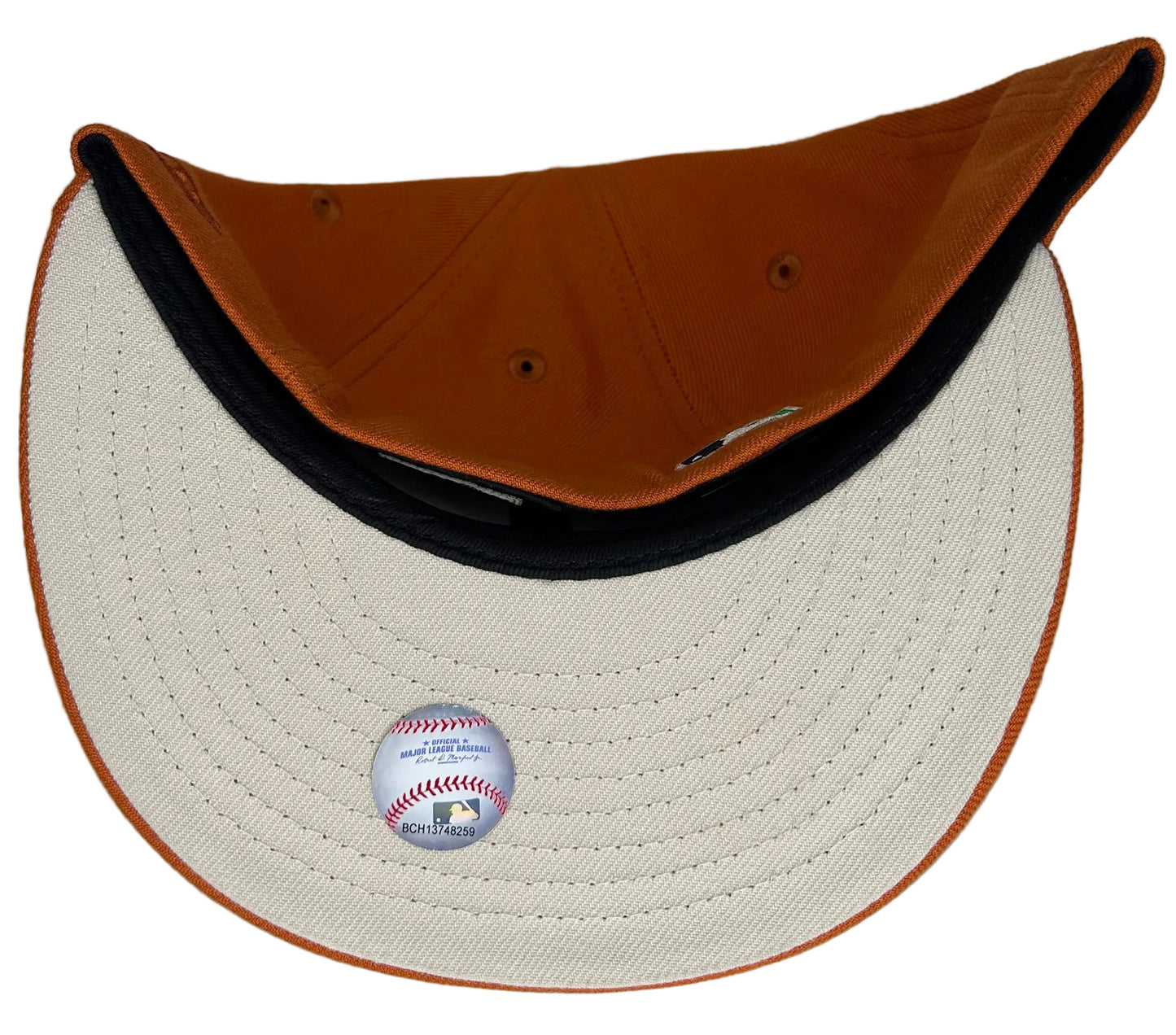 New Era 59FIFTY Seattle Mariners 30th Anniversary Patch fitted hat in burnt orange with a stone undervisor.