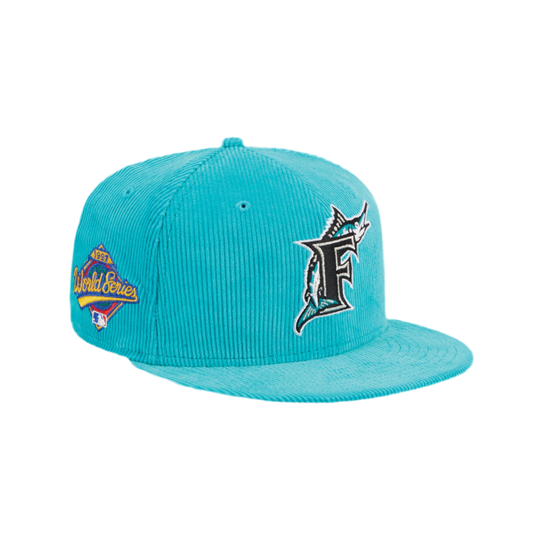 New Era 59Fifty Florida Marlins Throwback Corduroy Dark Teal Fitted Hat