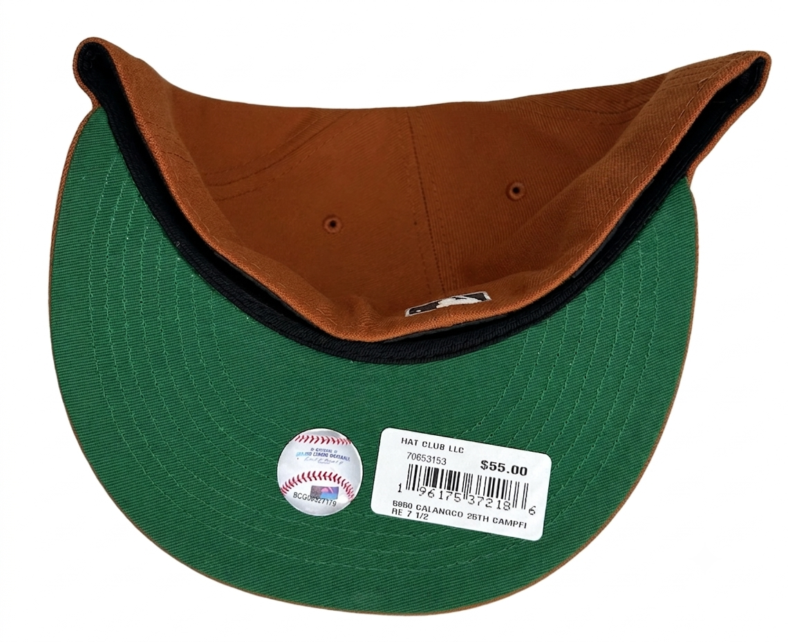 New Era Campfire Los Angeles Angels 25th Anniversary Patch fitted hat, distinguished by its burnt orange color.