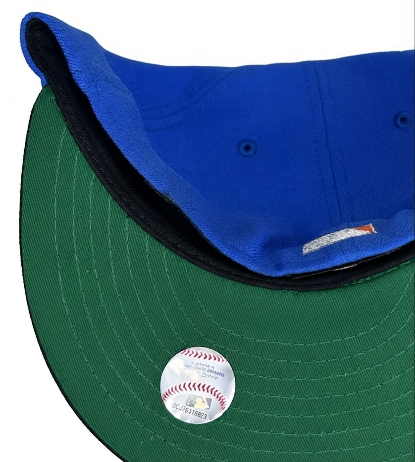 New Era 59Fifty Arizona Diamondbacks fitted hat featuring a metallic silver script logo on a royal blue crown with a black visor.