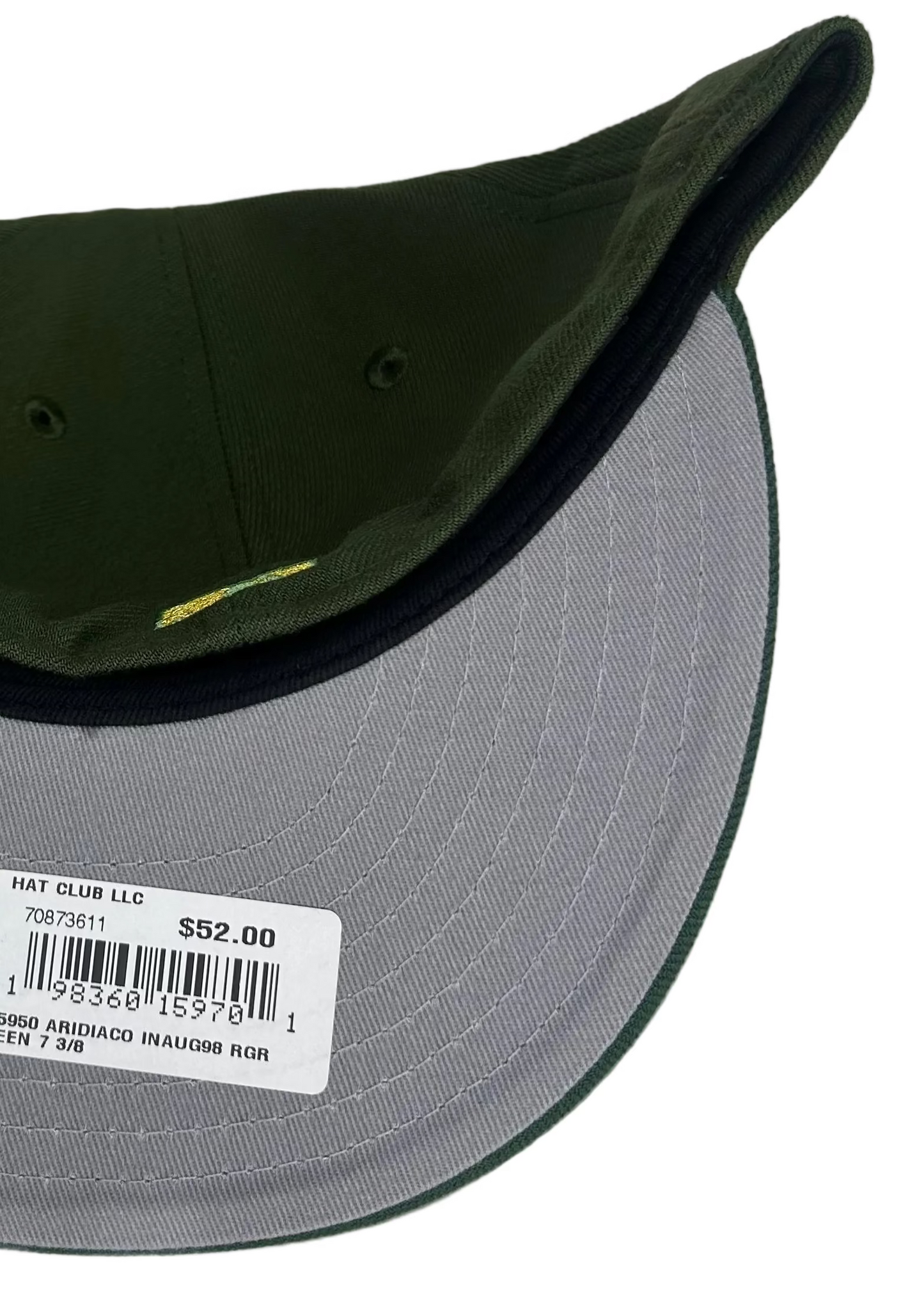 New Era Arizona Diamondbacks 59Fifty fitted hat from the "Sinister Pack" By Wilder exclusive to HC, featuring a green crown and a unique yellow "V" logo.