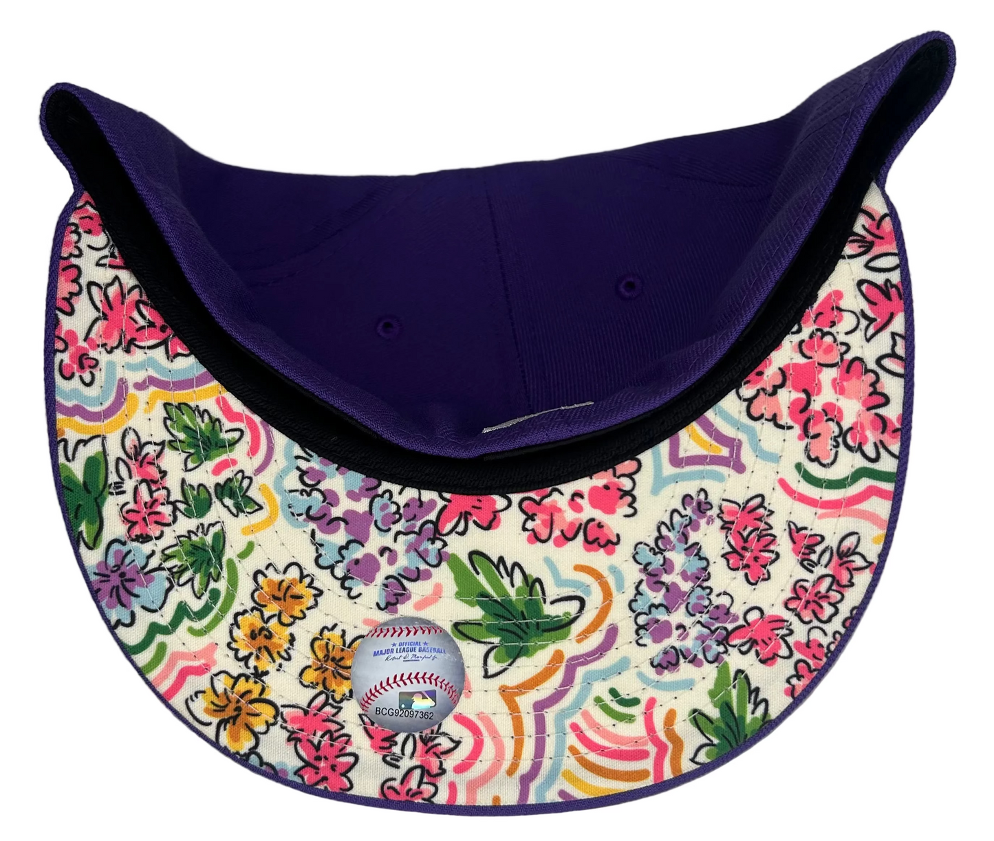 New Era Arizona Diamondbacks "Blooming" / "Watercolor Floral" 59FIFTY fitted hat in purple with vibrant floral and embroidered bee detailing.