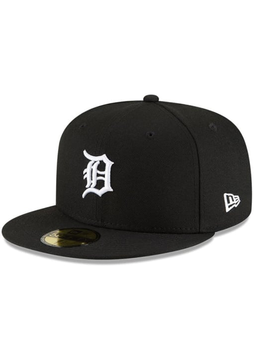 NEW ERA DETROIT TIGERS MENS BLACK WHITE LOGO 59FIFTY FITTED HAT