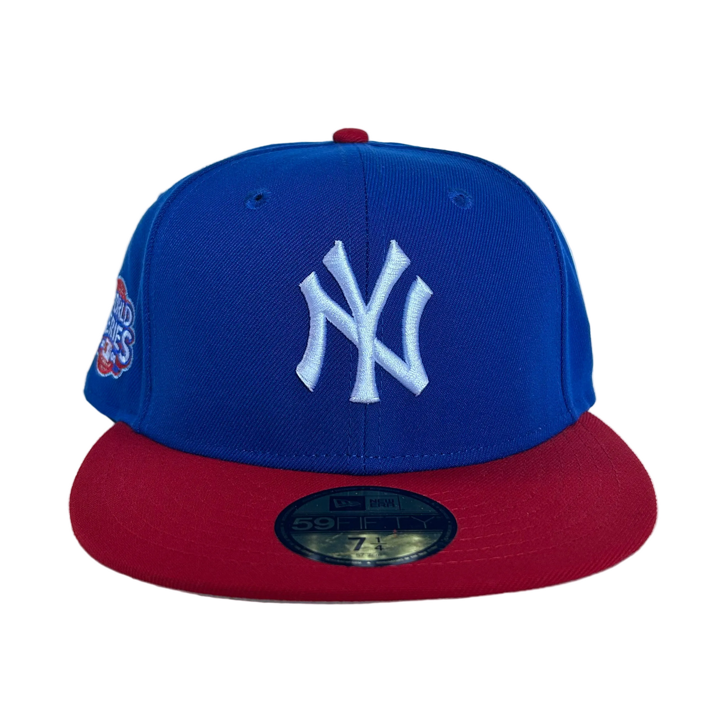 New Era 59FIFTY New York Yankees 2009 World Series side patch fitted hat in a royal blue crown and red visor