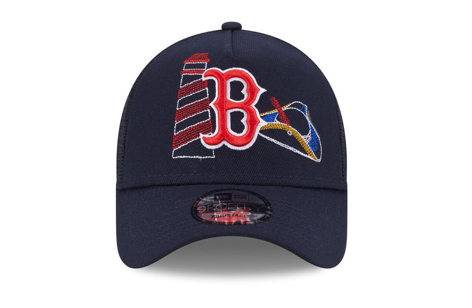 New Era Boston Red Sox State Stitch 9FORTY A-Frame Trucker hat.