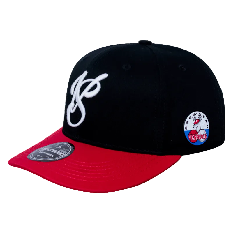 Snapback cap in collaboration with Club Venados de Mazatlán, featuring embroidered Crowdead logos and flex patches.