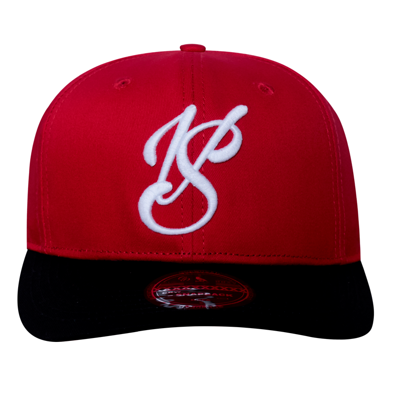Red Snapback cap in collaboration with Club Venados de Mazatlán, with embroidered Crowdead logos and flex patches.