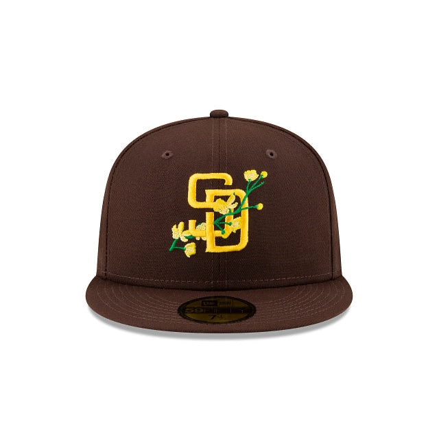 San Diego Padres New Era 59FIFTY Fitted Cap Hat Dark Brown Crown/Visor Team Color Logo (Side Patch Bloom).