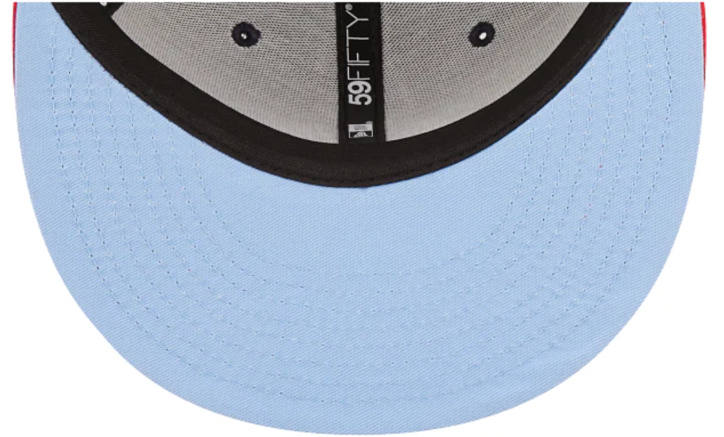 Navy Blue Atlanta Braves Icy Blue Bottom 1995 World Series Side Patch New Era Comic Cloud 59Fifty Fitted