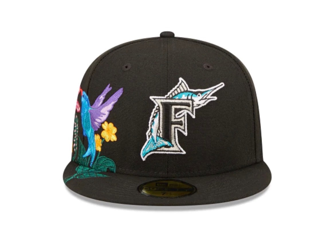 Florida Marlins New Era Black Blooming 59FIFTY Fitted Hat.