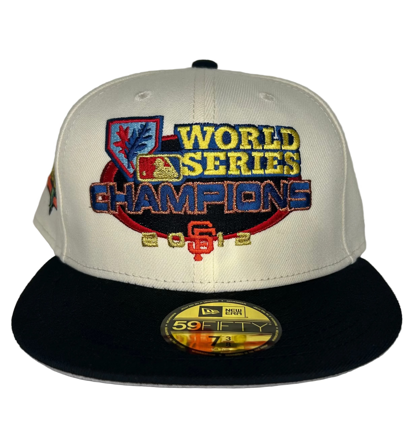 San Francisco Giants off-white and black New Era 59FIFTY fitted hat with a 2012 World Series Champions side patch.