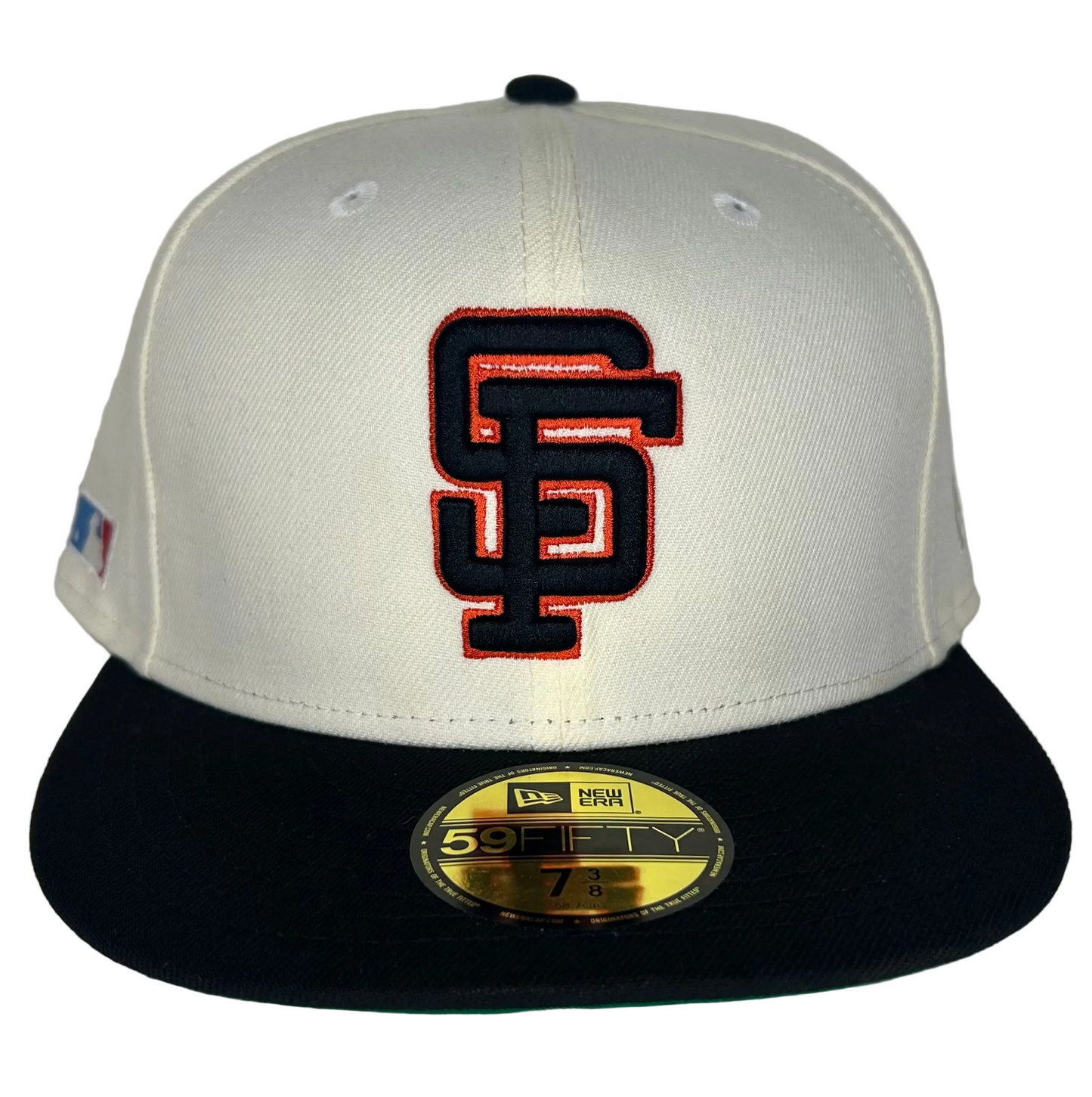Men's New Era Cream San Francisco Giants Cooperstown Collection Chrome 59FIFTY Fitted Hat W/ a side Batty.