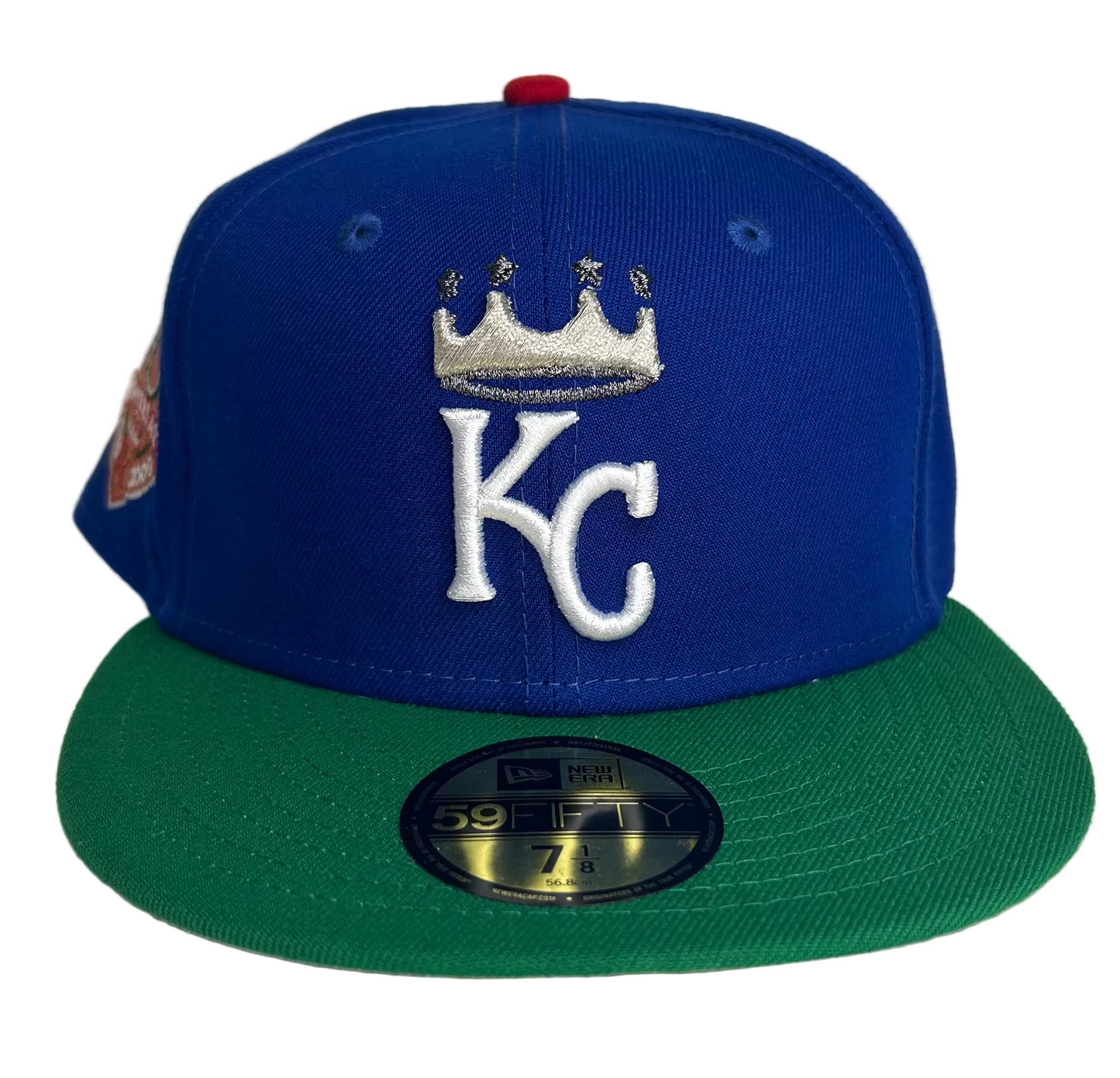 Blue Kansas City Royals 2-Tone Kelly Green 40th Anniversary Side Patch “Rushmore” 59fifty New Era Fitted Hat.
