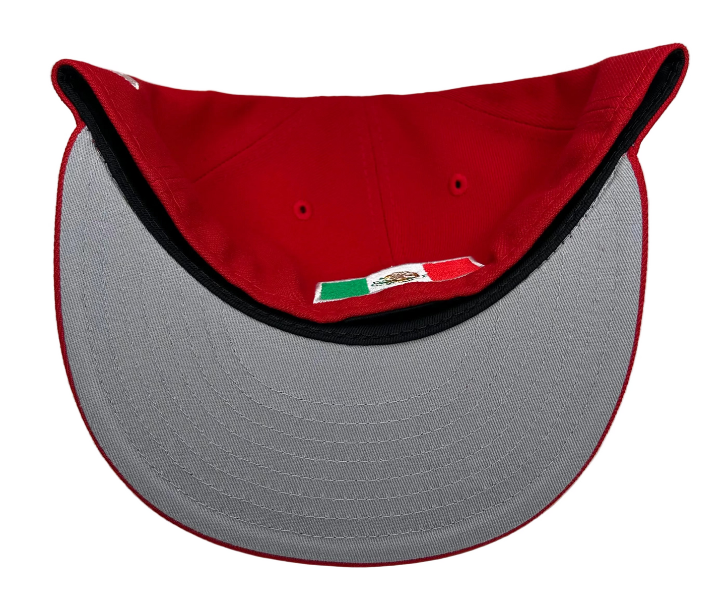 New Era Red Azteca Skull Warrior Mexico Flag Batterman Gray UV New Era 59FIFTY Fitted Hat.