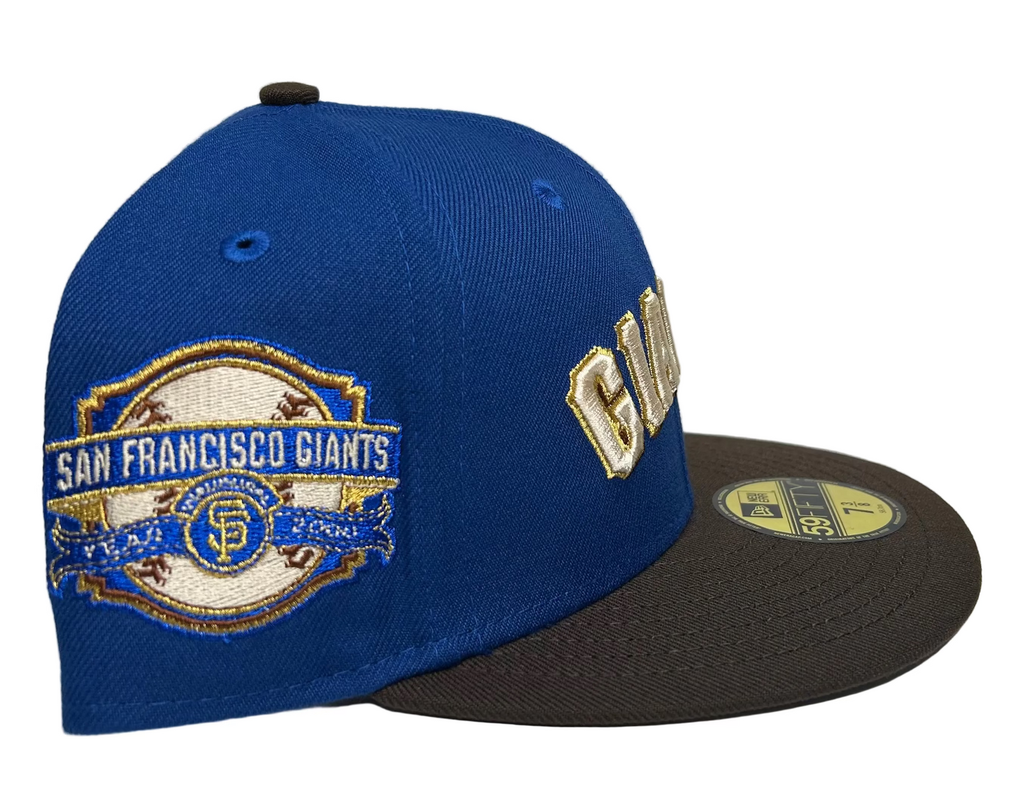 San Francisco Giants “Ghirardelli” inspired New Era 59fifty fitted hat. 2-Tone Royal Blue & Brown W/ a 2000 Inaugural side patch.