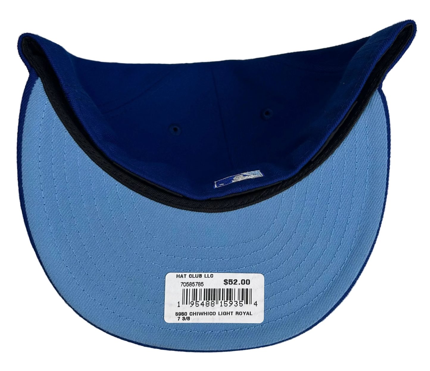 Chicago White Sox 59FIFTY fitted hat by New Era features a royal blue crown and visor, accented with a white embroidered "Sox" logo on the front.