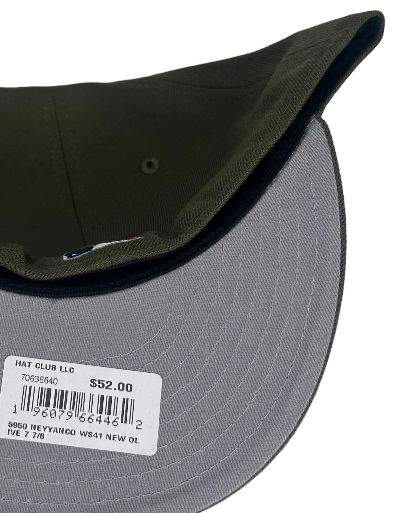 New Era New York Yankees 59FIFTY fitted cap, featuring a distinctive olive color and a World Series side patch.