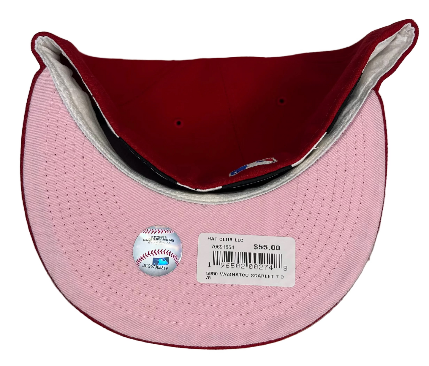 HC New Era Washington Nationals 59FIFTY fitted featuring a prominent commemorative side patch W/ Pink UV.