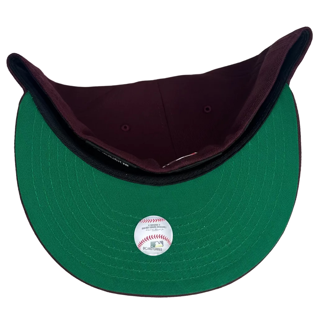 New Era Philadelphia Phillies 59FIFTY fitted hat in a maroon colorway with a specialized Phillies logo.