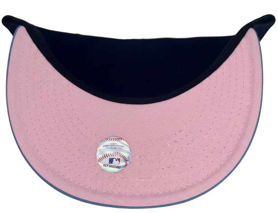 New Era 59FIFTY Los Angeles Angels fitted hat featuring a light navy crown, icy blue brim, and a 40th anniversary side patch.