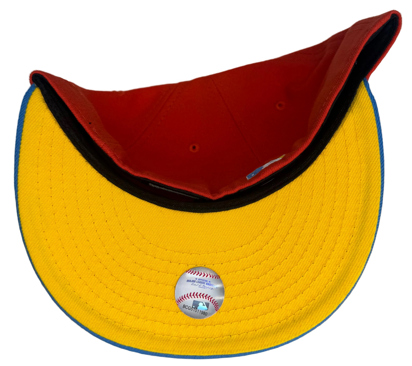 New Era Boston Red Sox fitted hat, often referred to as the "Bart Simpson" inspired design due to its distinctive color scheme.