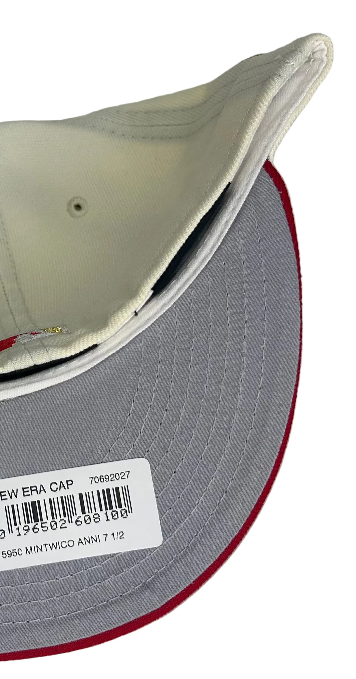 New Era Minnesota Twins 59Fifty fitted hat features a white crown, a red visor, and a commemorative 50th season patch on the side.