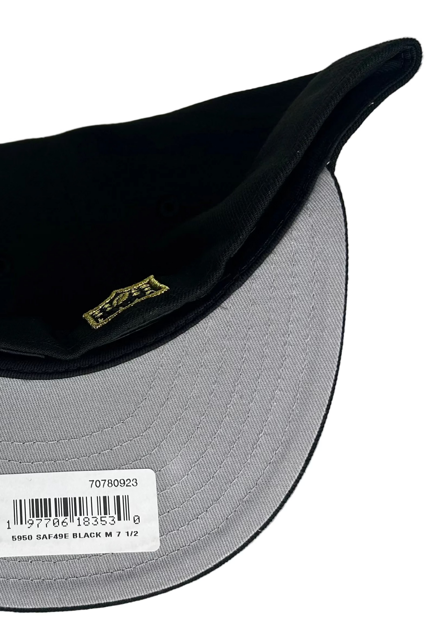 New Era 59FIFTY fitted hat features gold embroidered "49ERS" script on a black crown and a "60 Seasons" patch on the side.