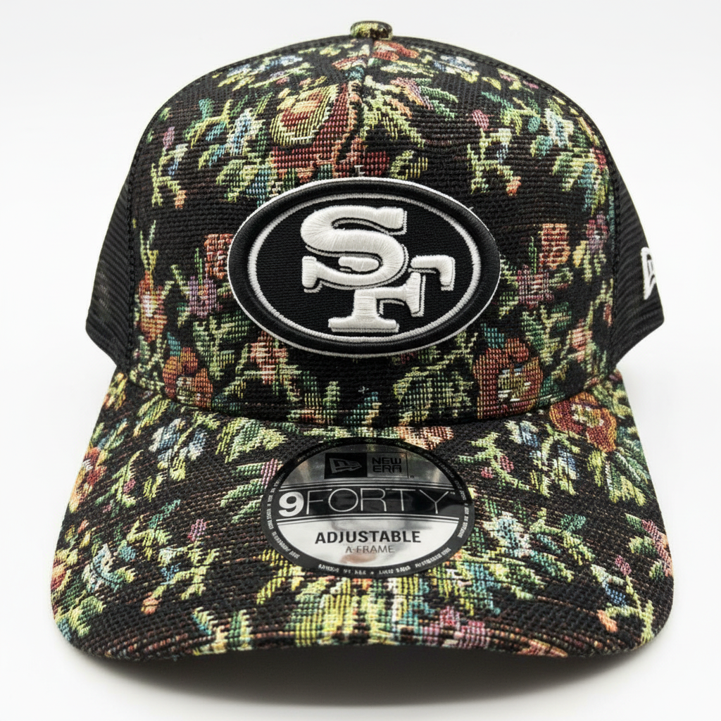 San Francisco 49ers “Black Foral” 9Forty Trucker Hat