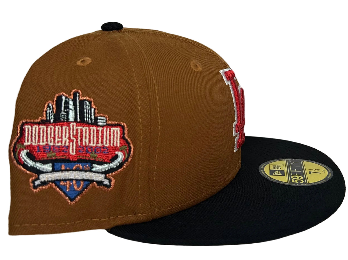 Los Angeles Dodgers "LA Knight" Toasted Peanut and Black New Era 59FIFTY fitted hat featuring a special Dodger Stadium side patch.