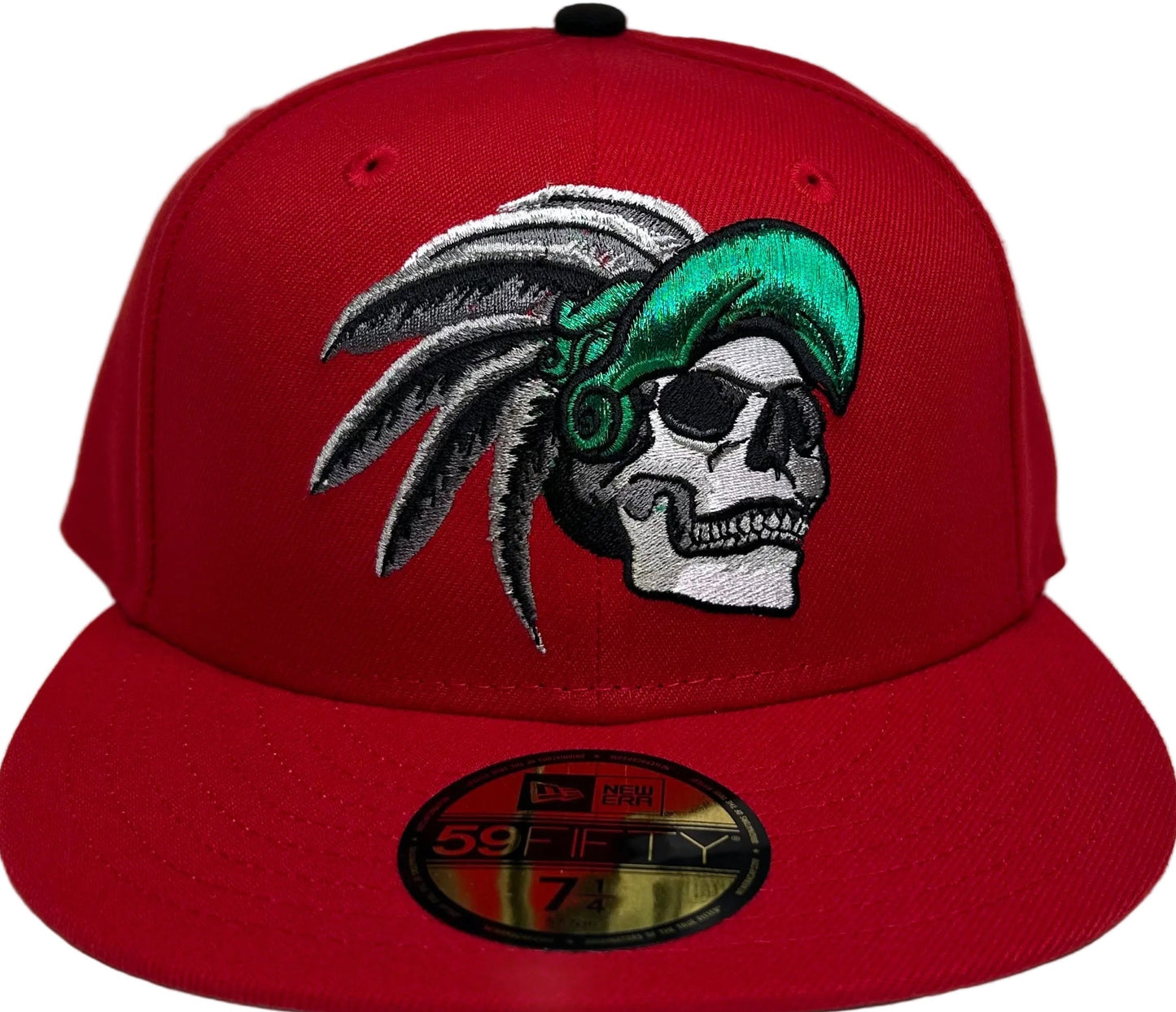 New Era Red Azteca Skull Warrior Mexico Flag Batterman Gray UV New Era 59FIFTY Fitted Hat.