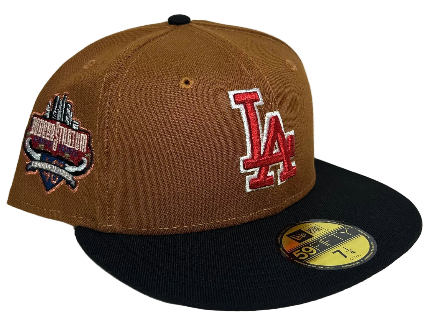 Los Angeles Dodgers "LA Knight" Toasted Peanut and Black New Era 59FIFTY fitted hat featuring a special Dodger Stadium side patch.