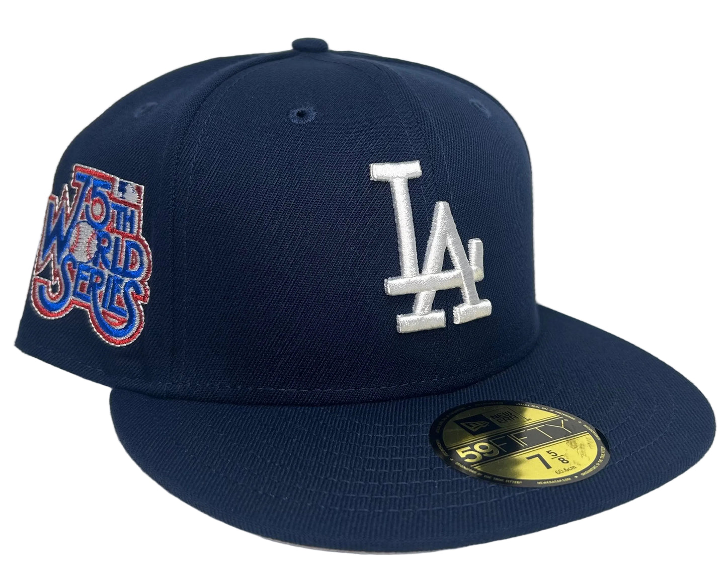 New Era 59FIFTY Los Angeles Dodgers fitted cap in navy blue with a 75th World Series side patch.
