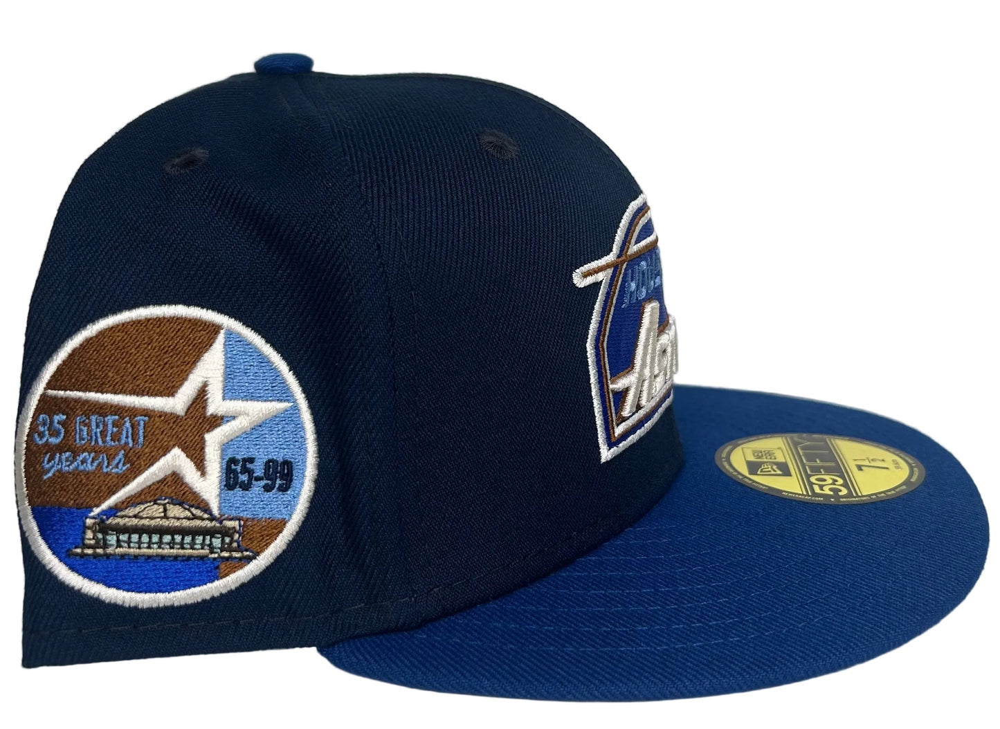 New Era Houston Astros "The Blues" 59FIFTY fitted cap features a dark blue crown, a royal blue brim, and a special 35th Anniversary patch on the side.