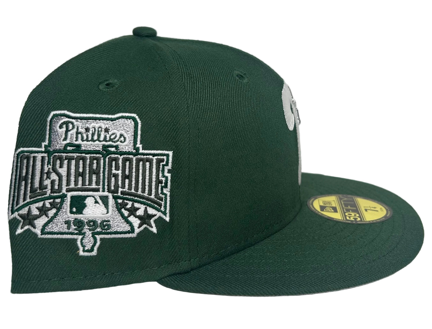 New Era Philadelphia Phillies 1996 All-Star Game 59FIFTY fitted hat in a dark green colorway.