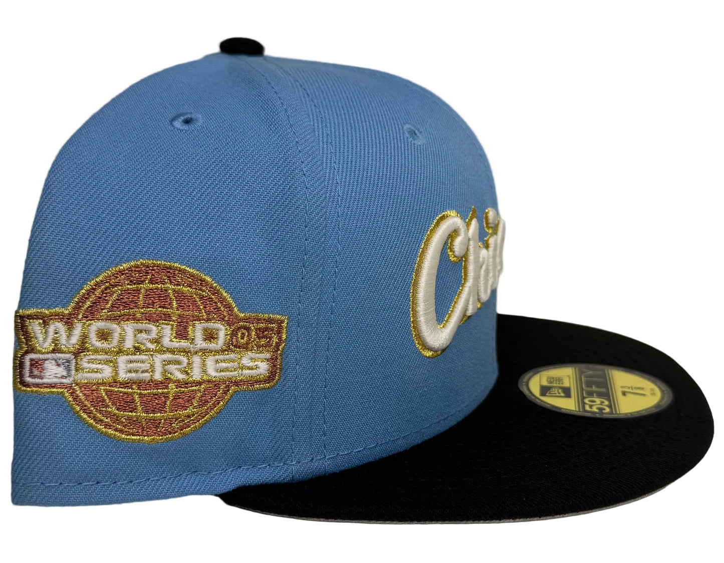 New Era “Rahnni fitteds” Chicago White Sox fitted hat featuring a light blue crown, black brim, and a 2005 World Series patch.