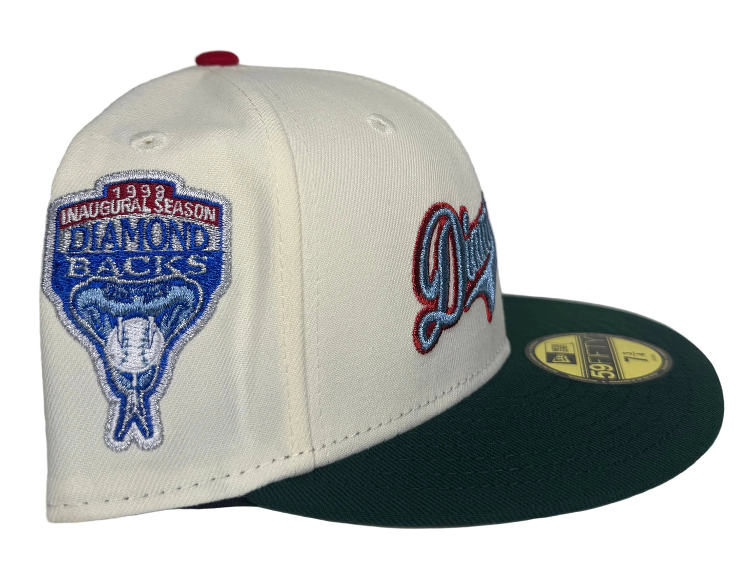 New Era Arizona Diamondbacks 59Fifty fitted hat features a script team logo and a 1998 inaugural season patch.