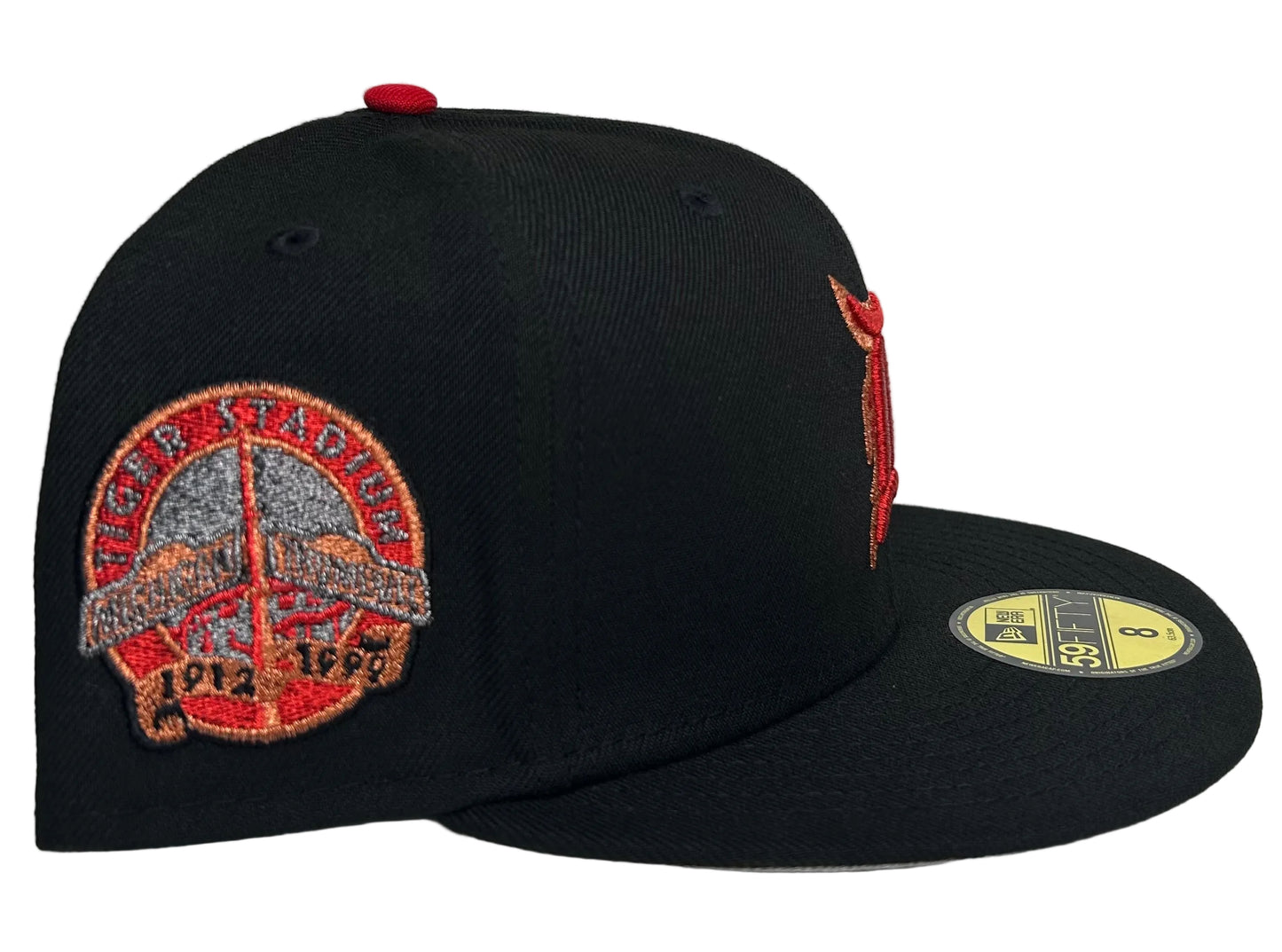 Detroit Tigers Black "Brim Gallery Pack" Tiger Stadium Patch Gray UV New Era 59Fifty Fitted Hat.