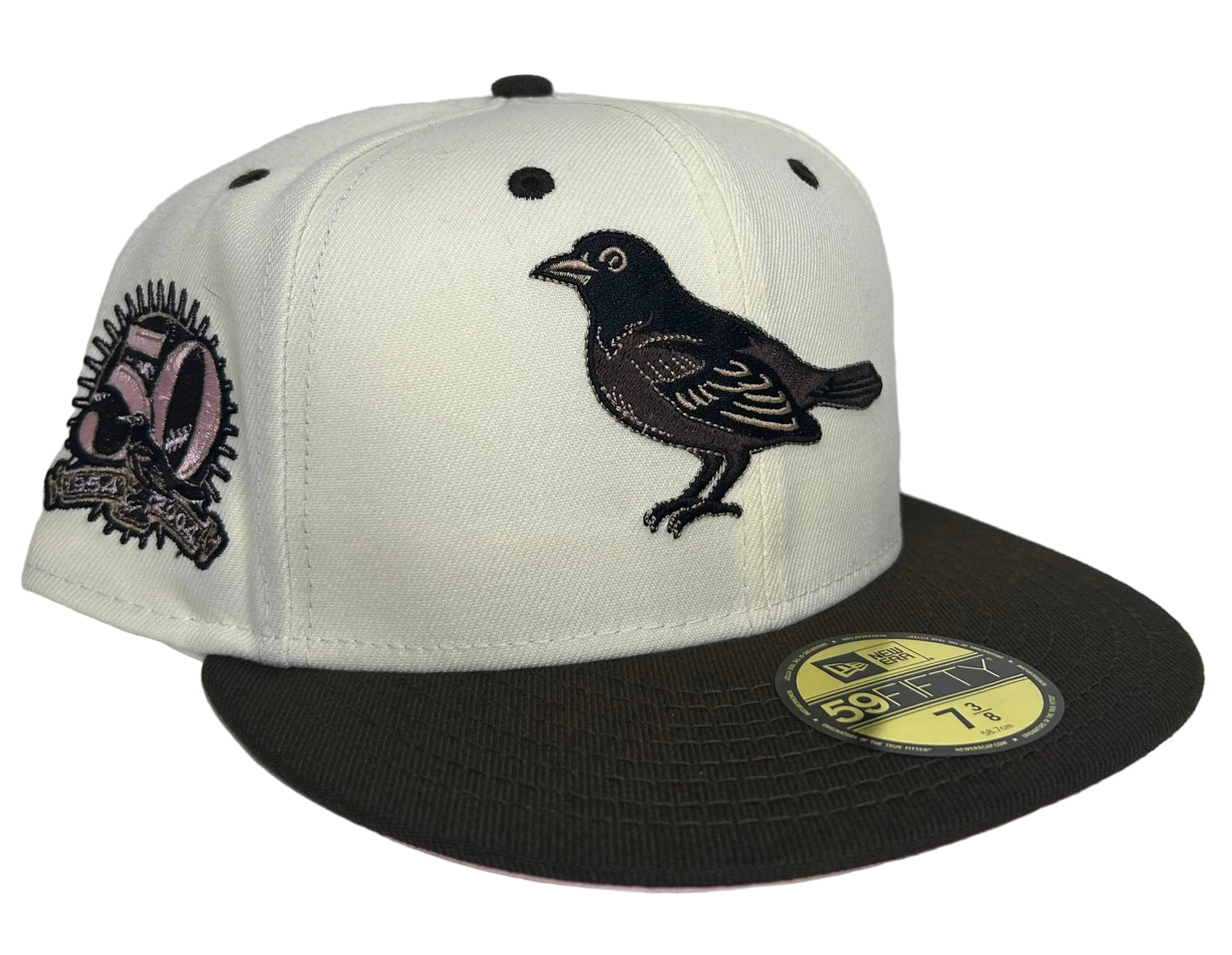 New Era 59Fifty Baltimore Orioles fitted cap featuring a 50th-anniversary patch.