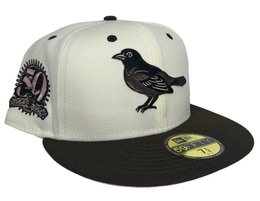 New Era 59Fifty Baltimore Orioles fitted cap featuring a 50th-anniversary patch.