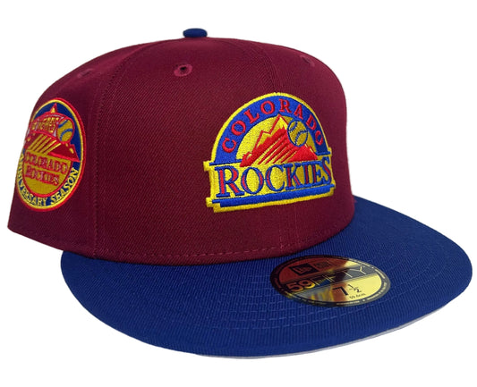 New Era Colorado Rockies Sangria 10th Anniversary Patch Logo HC Exclusive 59Fifty Fitted Hat.