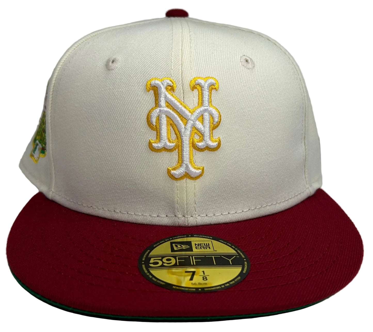 New York Mets 2-Tone Off White & Burgundy W/ a Green UV.  All-Star Game Side patch  New Era 59fifty Fitted Hat.