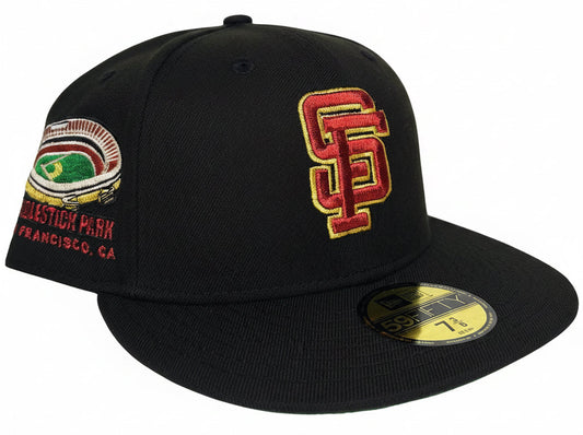 New Era San Francisco Giants Candlestick Park Black Copper Throwback Edition 59FIFTY fitted hat.