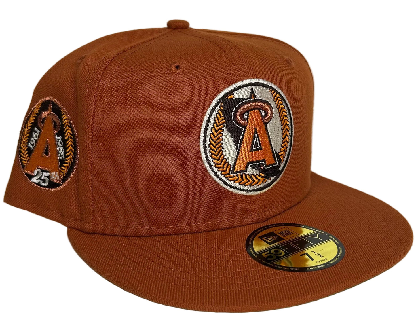New Era Campfire Los Angeles Angels 25th Anniversary Patch fitted hat, distinguished by its burnt orange color.