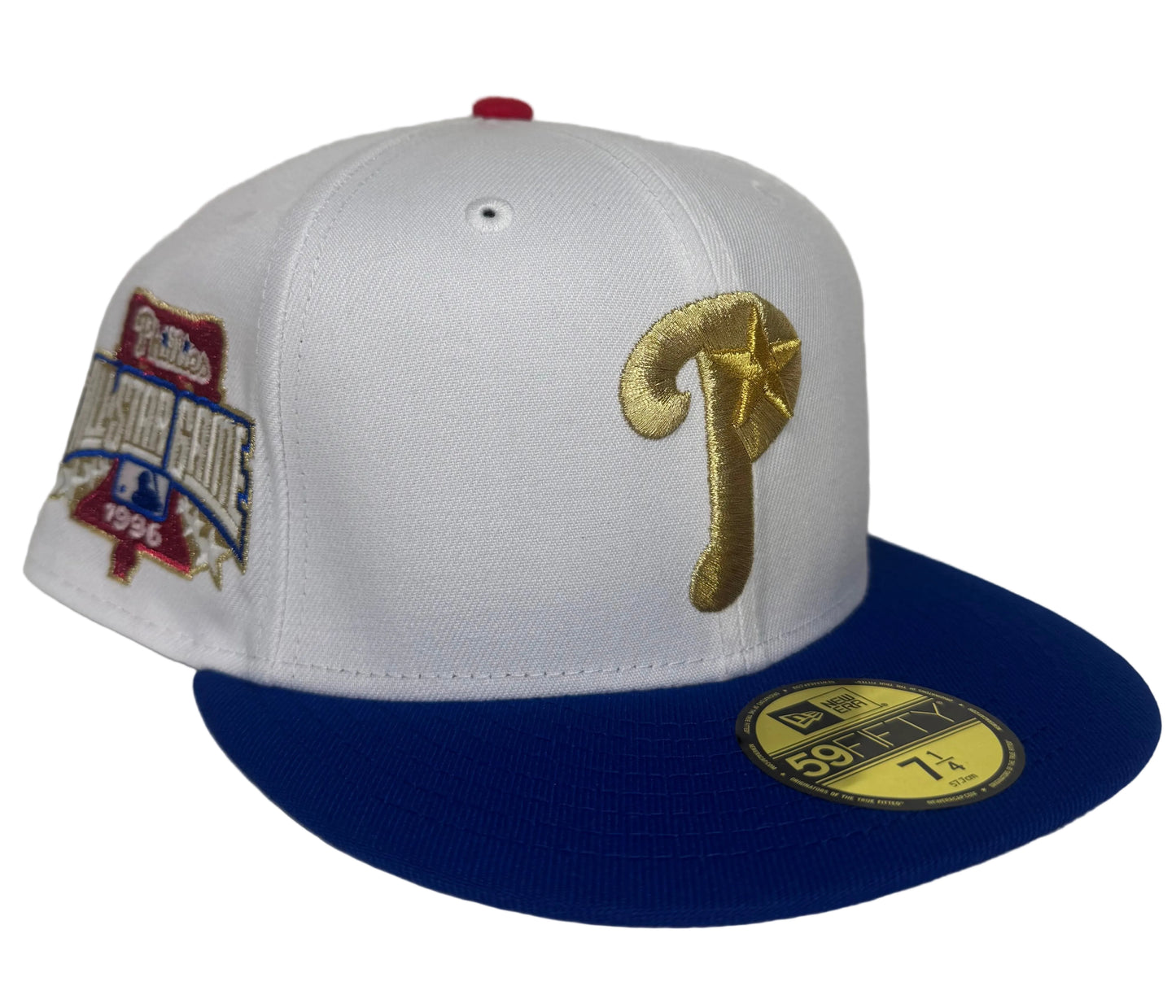 New Era 59Fifty fitted hat features a white crown, royal blue visor, and a special 1996 All-Star Game side patch.