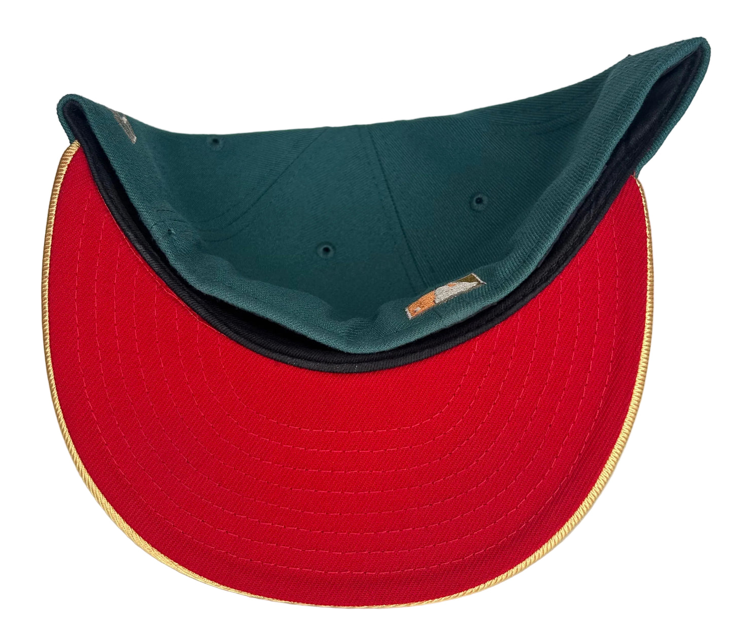 New Era 59FIFTY fitted cap features a green crown and a gold visor, celebrating the St. Louis Cardinals' 125th Anniversary