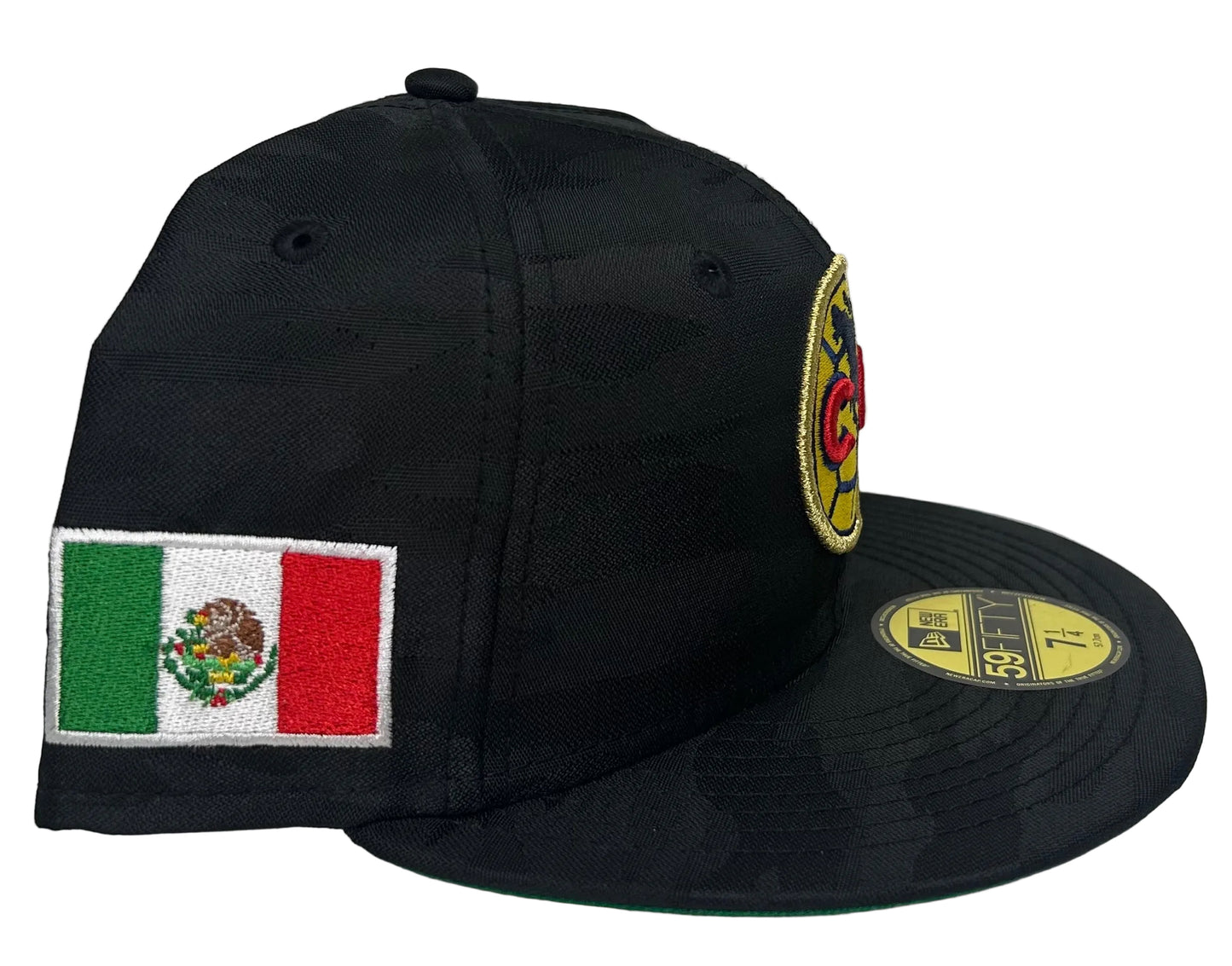 New Era black 59FIFTY fitted hat features an embroidered Club América team logo, Black ops camo.
